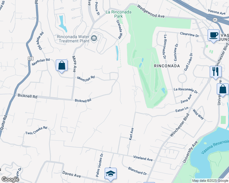 map of restaurants, bars, coffee shops, grocery stores, and more near 713 Bicknell Road in Los Gatos