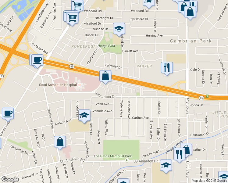 map of restaurants, bars, coffee shops, grocery stores, and more near 2273 Saidel Drive in San Jose