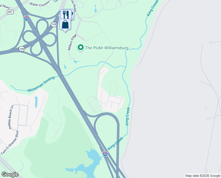 map of restaurants, bars, coffee shops, grocery stores, and more near 1205 Marquis Parkway in Williamsburg