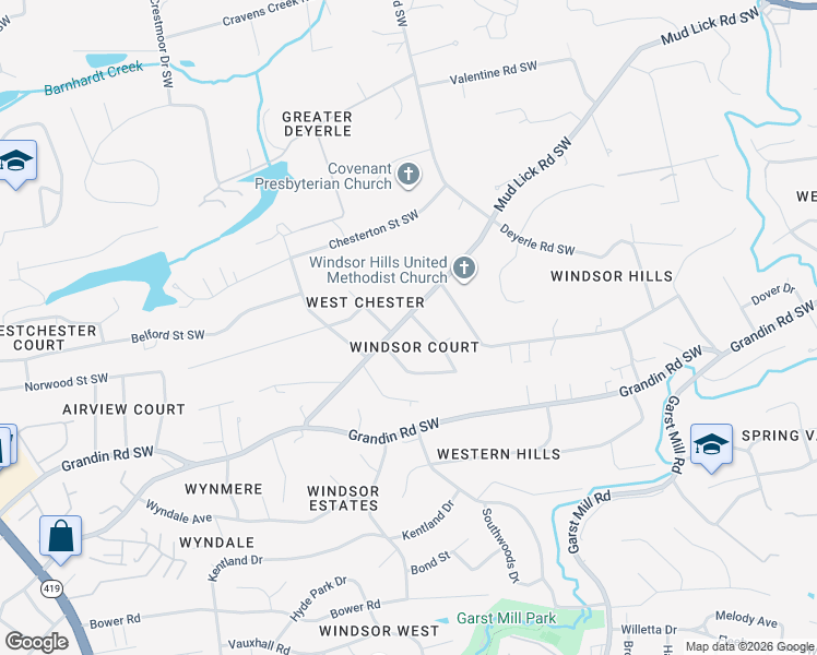 map of restaurants, bars, coffee shops, grocery stores, and more near 3906 Mudlick Rd SW in Roanoke