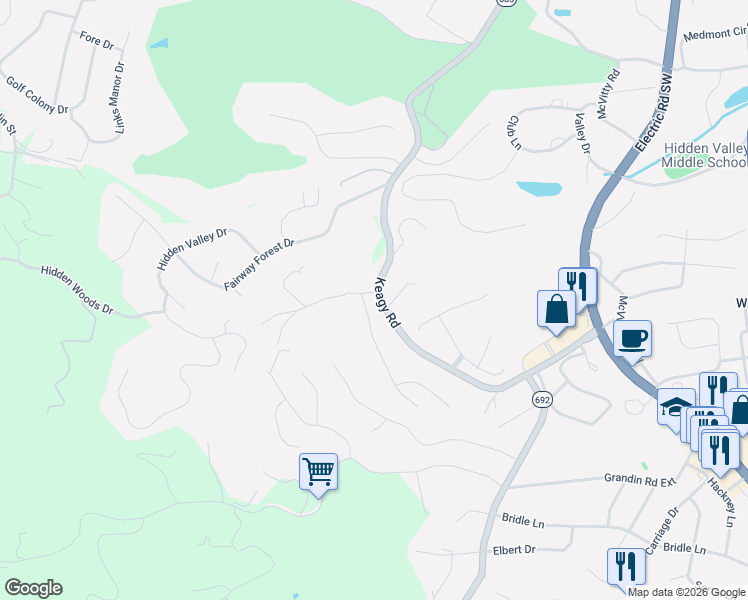 map of restaurants, bars, coffee shops, grocery stores, and more near 4714 Virginia 685 in Cave Spring