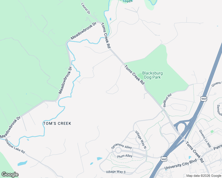 map of restaurants, bars, coffee shops, grocery stores, and more near 2501 Toms Creek Road in Blacksburg