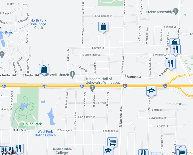 map of restaurants, bars, coffee shops, grocery stores, and more near 930 East Norton Road in Springfield