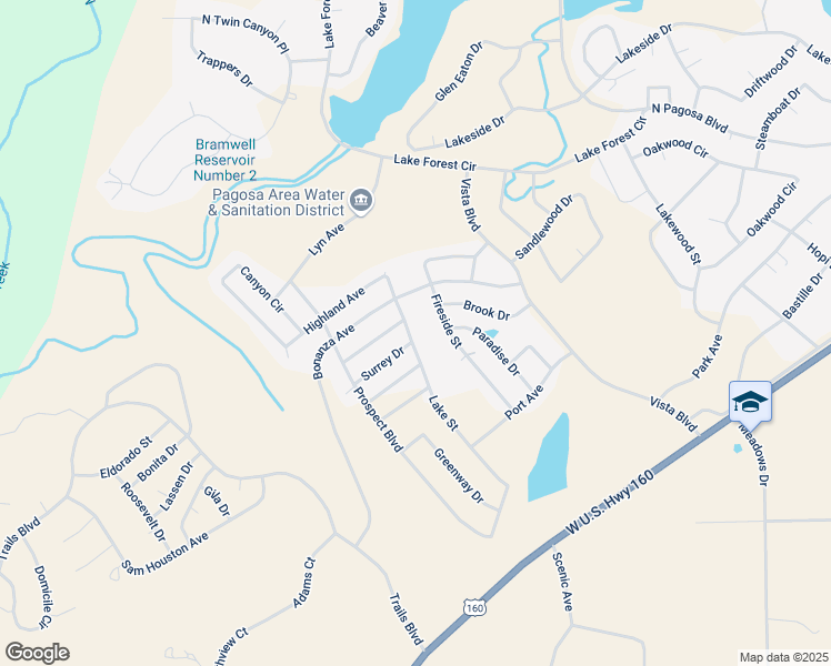 map of restaurants, bars, coffee shops, grocery stores, and more near 507-539 Lake Street in Pagosa Springs