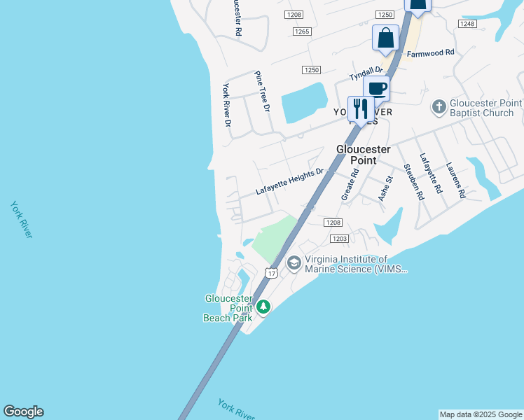 map of restaurants, bars, coffee shops, grocery stores, and more near in Gloucester Point