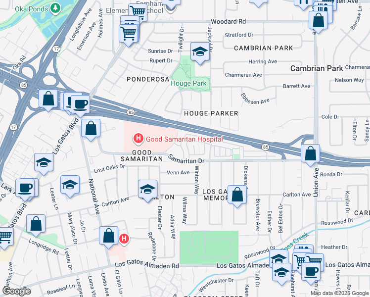 map of restaurants, bars, coffee shops, grocery stores, and more near 2333 Saidel Drive in San Jose