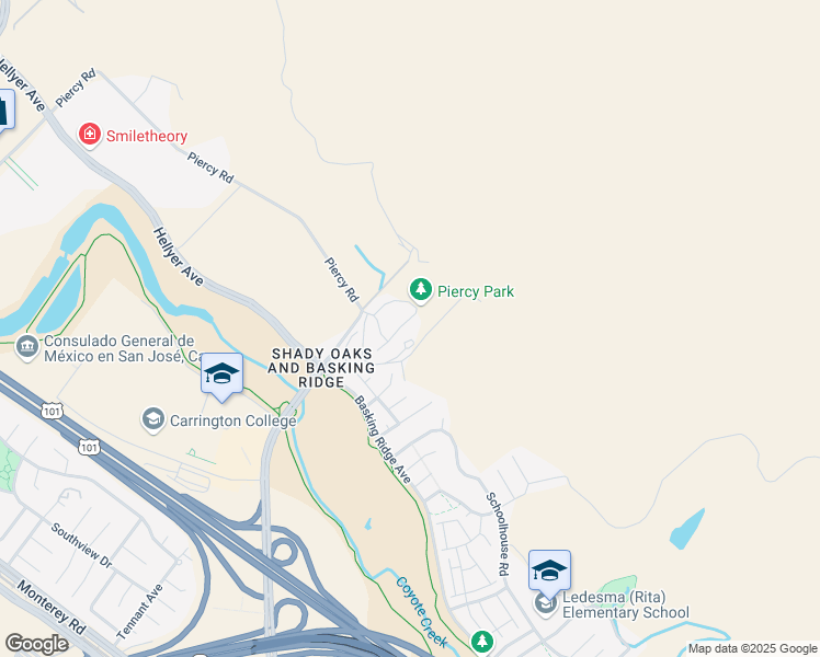 map of restaurants, bars, coffee shops, grocery stores, and more near 6565 Gravina Loop in San Jose
