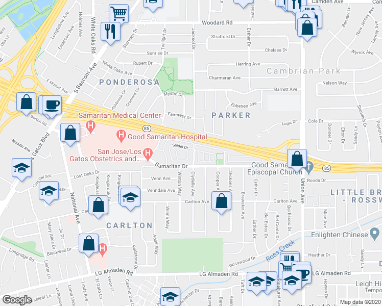 map of restaurants, bars, coffee shops, grocery stores, and more near 2273 Saidel Drive in San Jose