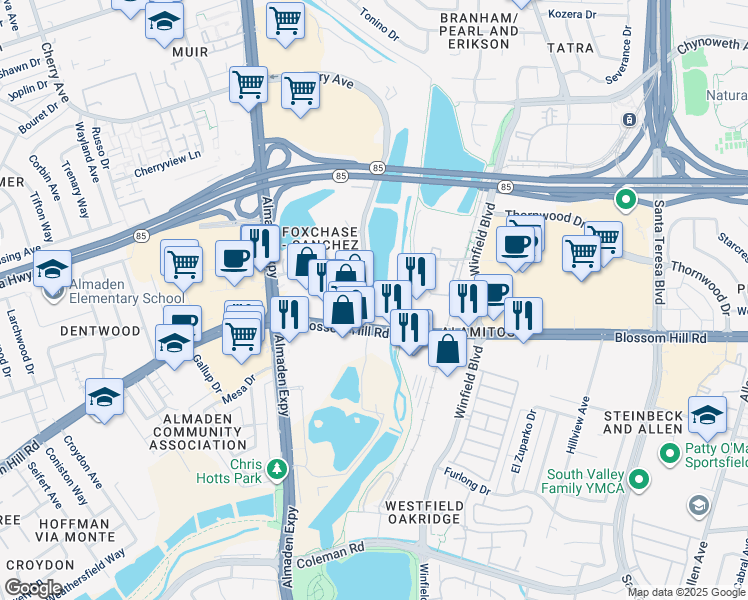 map of restaurants, bars, coffee shops, grocery stores, and more near in San Jose
