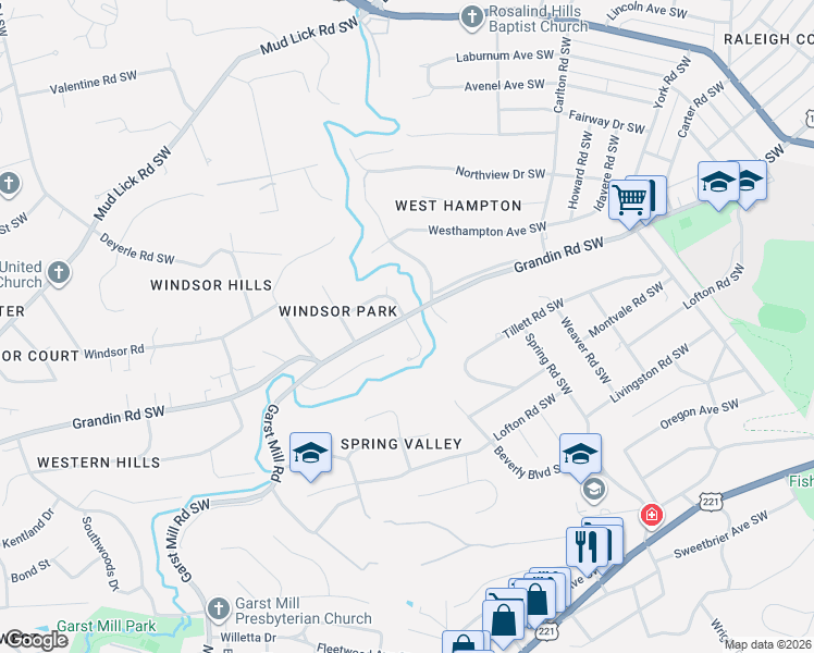 map of restaurants, bars, coffee shops, grocery stores, and more near 2840-2908 Dover Drive in Cave Spring