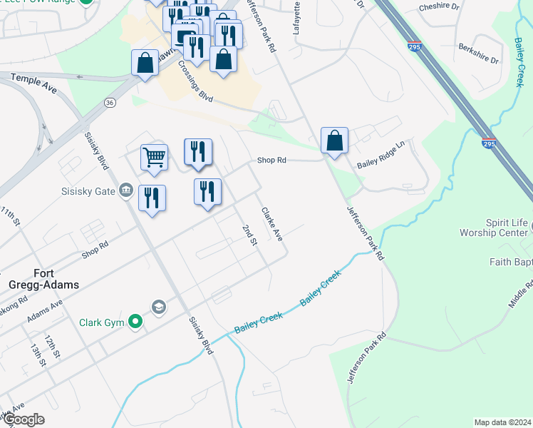 map of restaurants, bars, coffee shops, grocery stores, and more near 1st Street in Fort Lee