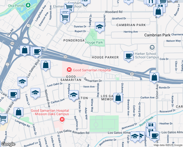 map of restaurants, bars, coffee shops, grocery stores, and more near 2323 Saidel Drive in San Jose