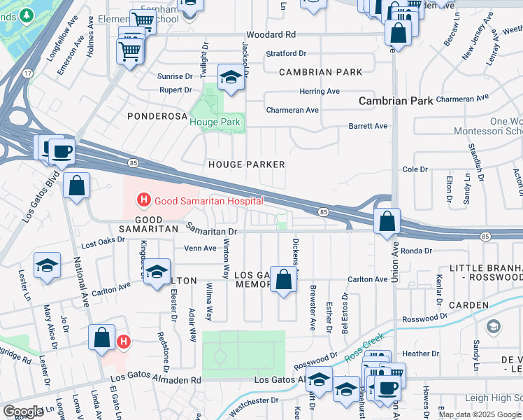 map of restaurants, bars, coffee shops, grocery stores, and more near 4721 Torrey Pines Circle in San Jose