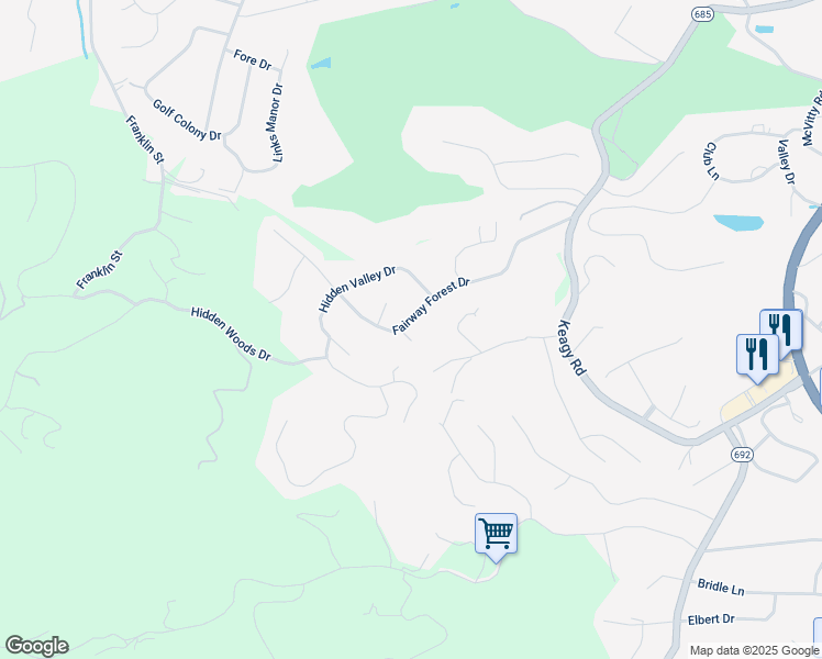 map of restaurants, bars, coffee shops, grocery stores, and more near 6260 Fairway Forest Drive in Roanoke
