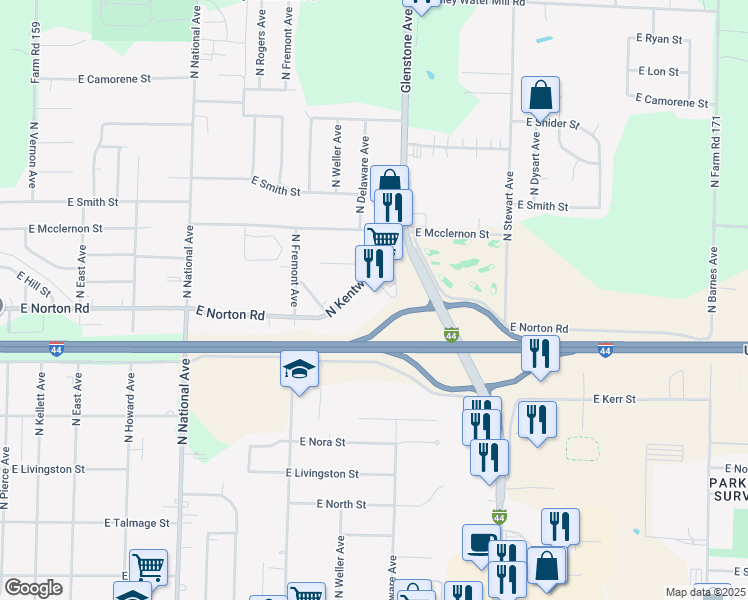 map of restaurants, bars, coffee shops, grocery stores, and more near 3050 North Kentwood Avenue in Springfield