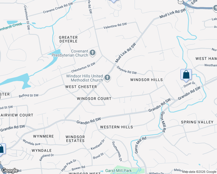 map of restaurants, bars, coffee shops, grocery stores, and more near 3651 Brymoor Road Southwest in Roanoke