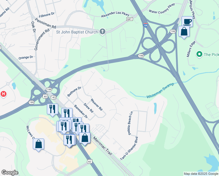 map of restaurants, bars, coffee shops, grocery stores, and more near 107 Haymaker Place in Williamsburg