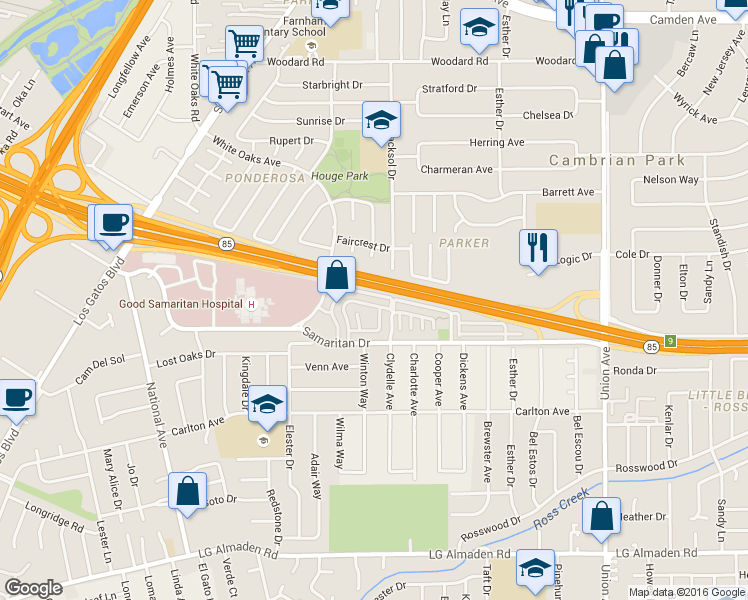 map of restaurants, bars, coffee shops, grocery stores, and more near 2303 Saidel Drive in San Jose