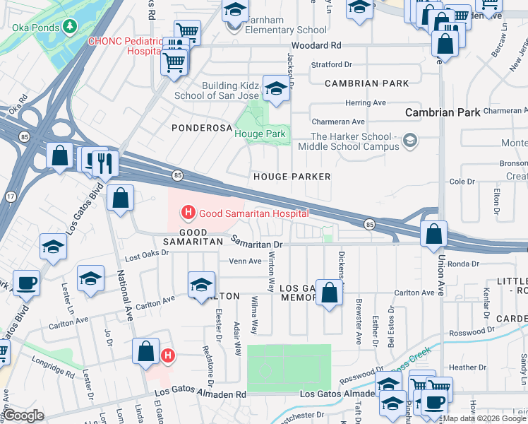 map of restaurants, bars, coffee shops, grocery stores, and more near 2315 Saidel Drive in San Jose
