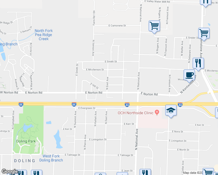 map of restaurants, bars, coffee shops, grocery stores, and more near 3031 North East Avenue in Springfield