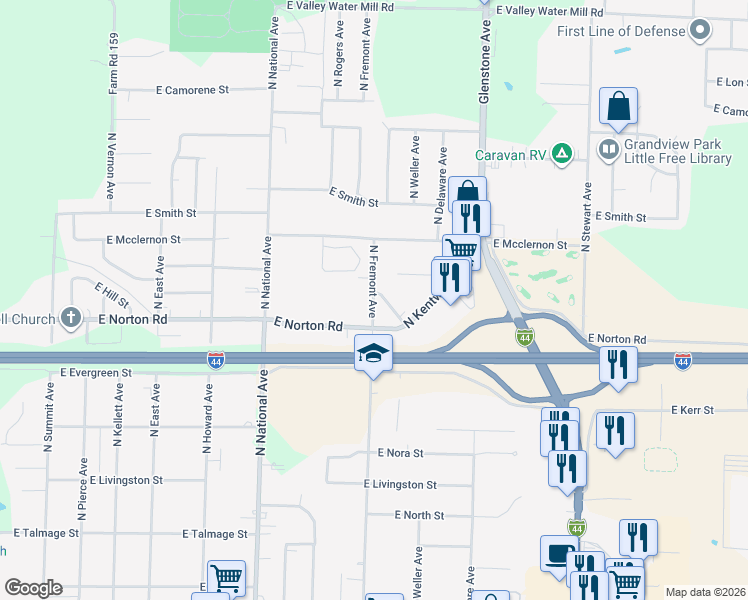 map of restaurants, bars, coffee shops, grocery stores, and more near 3033 North Fremont Avenue in Springfield