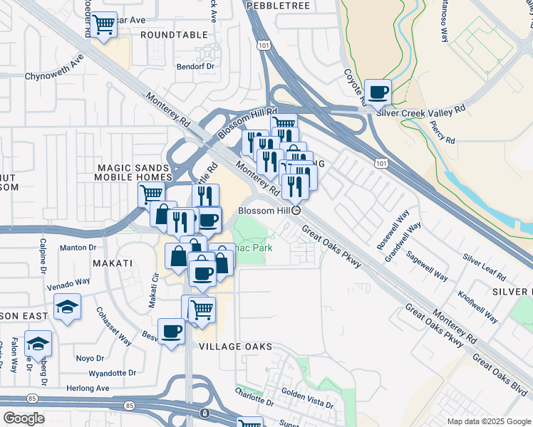 map of restaurants, bars, coffee shops, grocery stores, and more near 5560 Lexington Avenue in San Jose