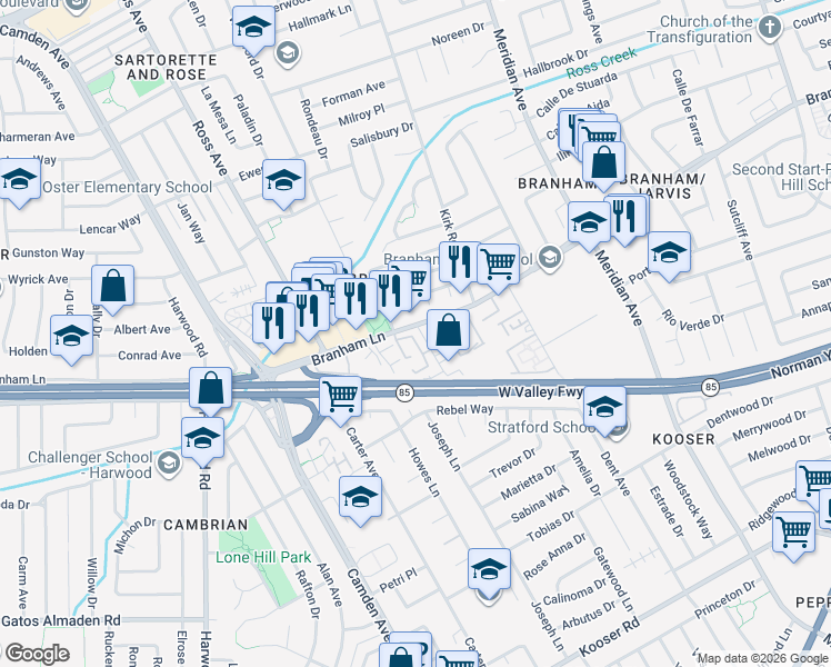 map of restaurants, bars, coffee shops, grocery stores, and more near 4804 Pine Forest Place in San Jose