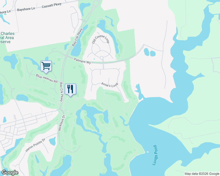 map of restaurants, bars, coffee shops, grocery stores, and more near 314 Arnies Loop in Cape Charles