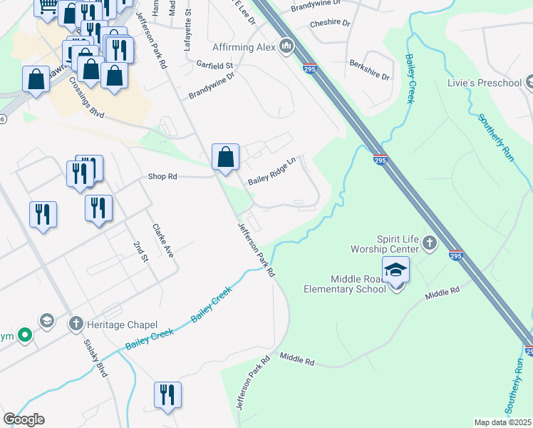 map of restaurants, bars, coffee shops, grocery stores, and more near 4399 Jefferson Pointe Lane in Prince George