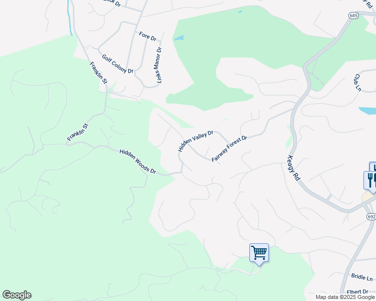 map of restaurants, bars, coffee shops, grocery stores, and more near 6352 Fairway Forest Drive in Roanoke