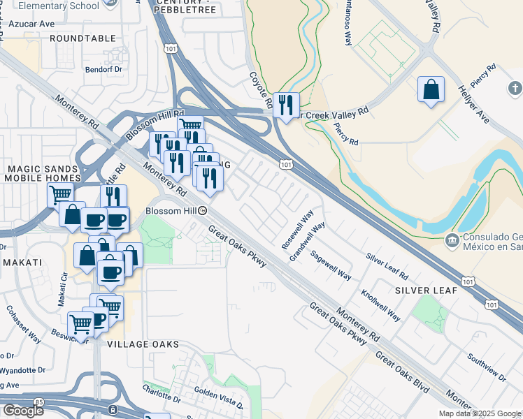map of restaurants, bars, coffee shops, grocery stores, and more near 234 September Drive in San Jose