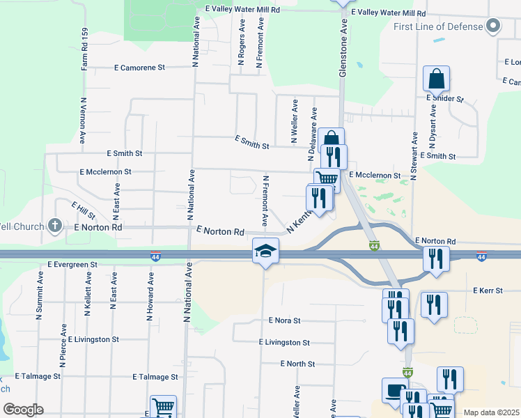 map of restaurants, bars, coffee shops, grocery stores, and more near 3043 North Fremont Avenue in Springfield