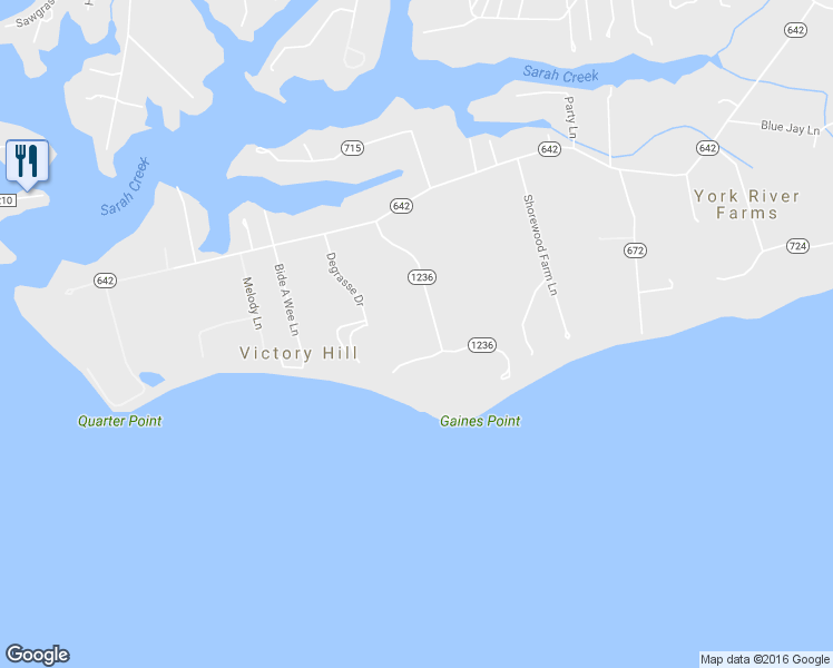 map of restaurants, bars, coffee shops, grocery stores, and more near 1468 Victory Hill Road in Gloucester Point