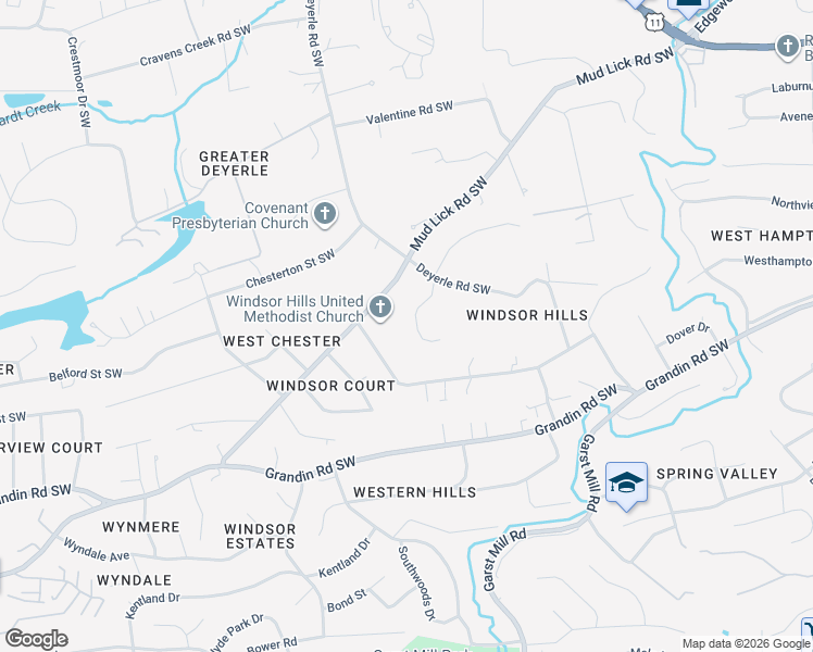 map of restaurants, bars, coffee shops, grocery stores, and more near 3651 Brymoor Road Southwest in Roanoke
