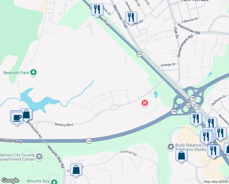 map of restaurants, bars, coffee shops, grocery stores, and more near 3973 Northridge Street in Williamsburg