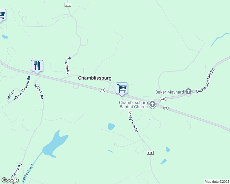map of restaurants, bars, coffee shops, grocery stores, and more near 9625 Stewartsville Road in Goodview