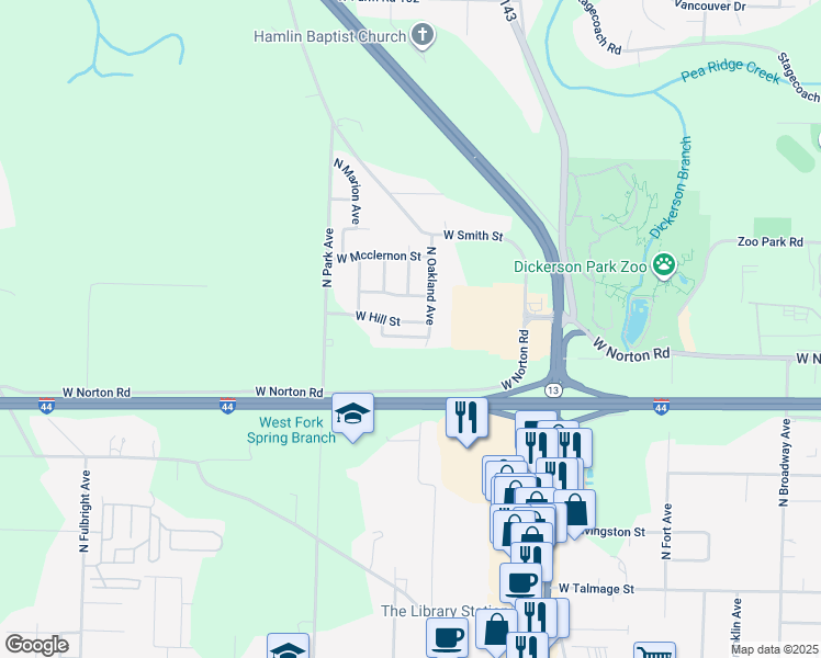 map of restaurants, bars, coffee shops, grocery stores, and more near 1921 West Springdale Street in Springfield