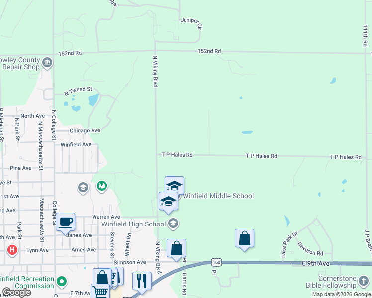 map of restaurants, bars, coffee shops, grocery stores, and more near in Winfield