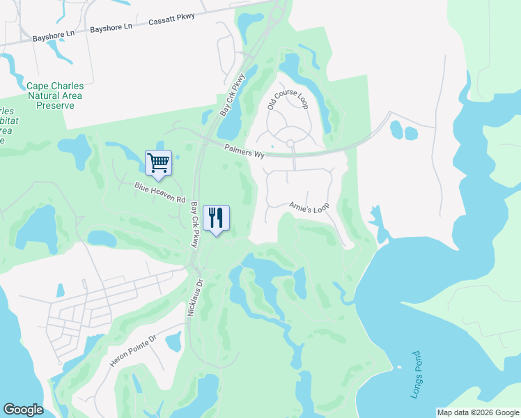 map of restaurants, bars, coffee shops, grocery stores, and more near 2 Deacon Court in Cape Charles