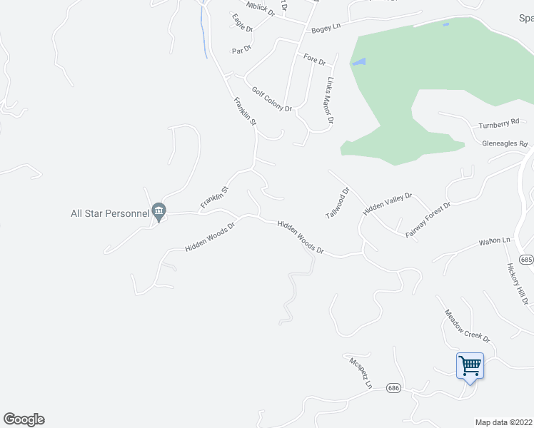 map of restaurants, bars, coffee shops, grocery stores, and more near 6543 Hidden Woods Drive in Roanoke