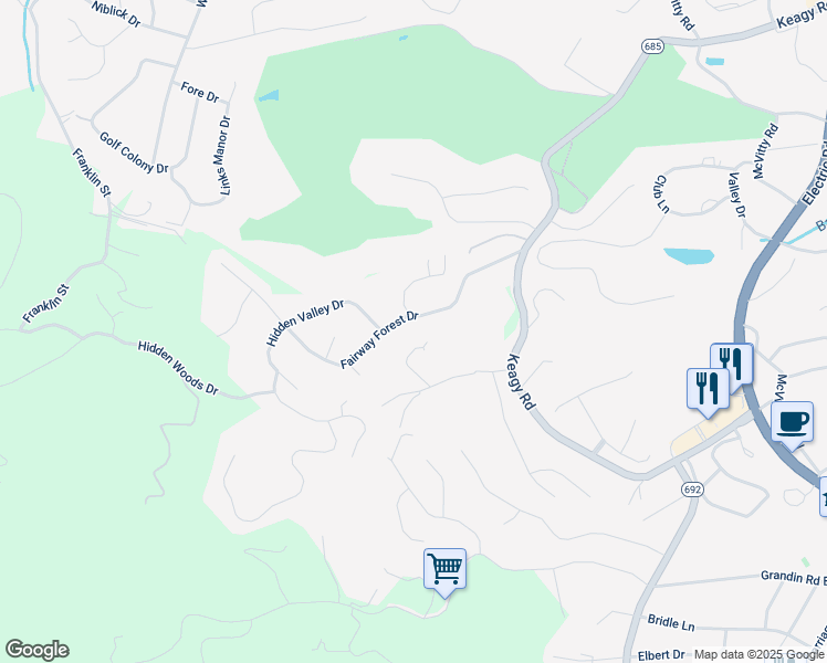 map of restaurants, bars, coffee shops, grocery stores, and more near 2832 Fairway Forest Drive in Salem