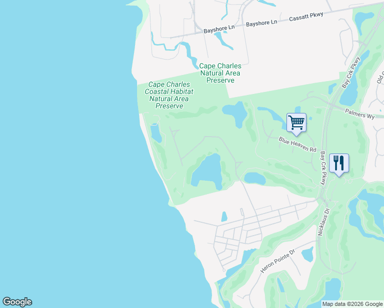 map of restaurants, bars, coffee shops, grocery stores, and more near in Cape Charles