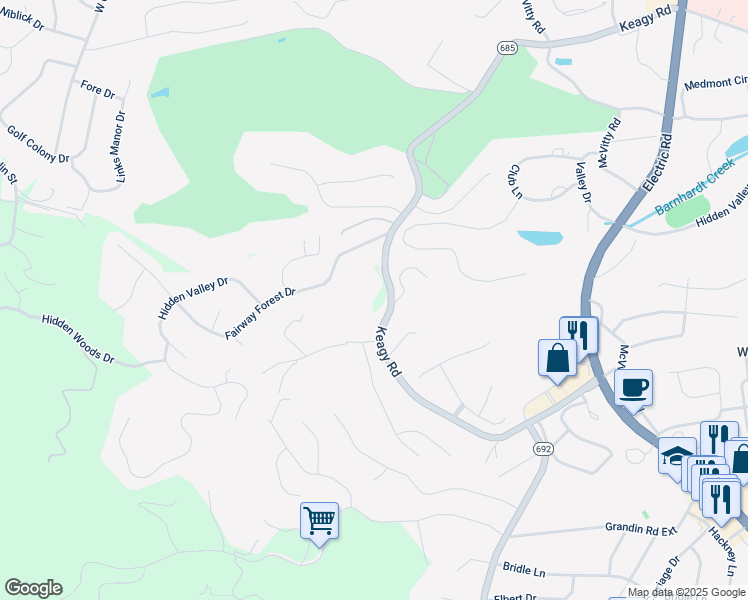 map of restaurants, bars, coffee shops, grocery stores, and more near 4569 Keagy Road in Roanoke