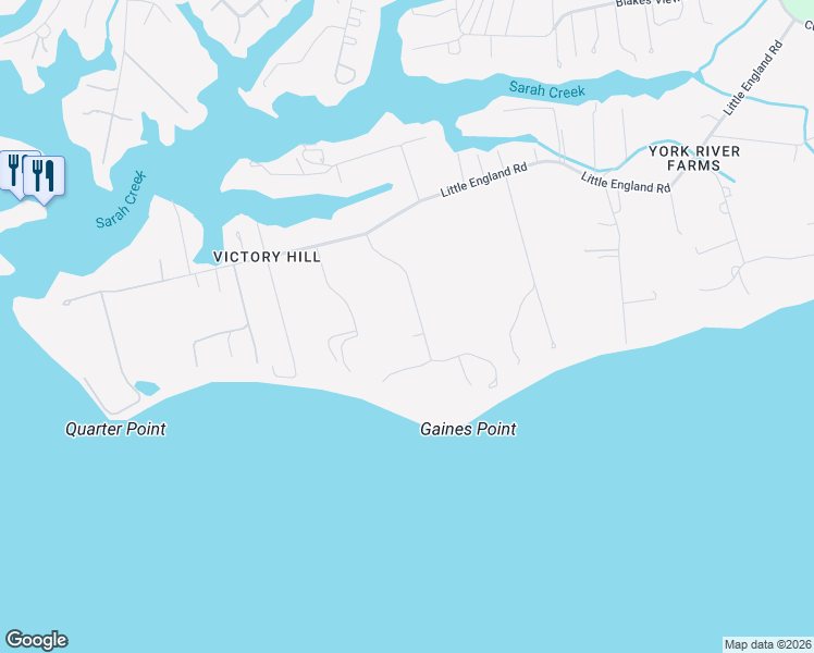 map of restaurants, bars, coffee shops, grocery stores, and more near 1468 Victory Hill Road in Gloucester Point