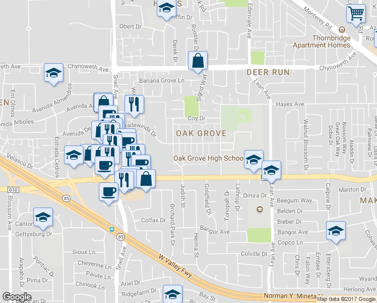 map of restaurants, bars, coffee shops, grocery stores, and more near 5565 Spinnaker Drive in San Jose