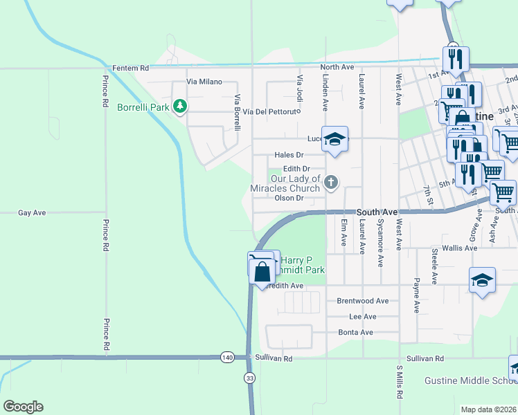 map of restaurants, bars, coffee shops, grocery stores, and more near 602 Jensen Road in Gustine