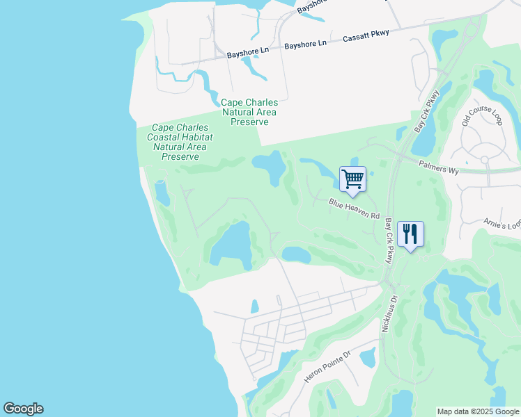 map of restaurants, bars, coffee shops, grocery stores, and more near in Cape Charles