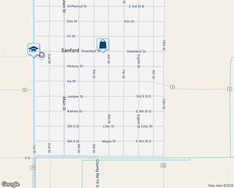 map of restaurants, bars, coffee shops, grocery stores, and more near 615 Juniper Street in Sanford