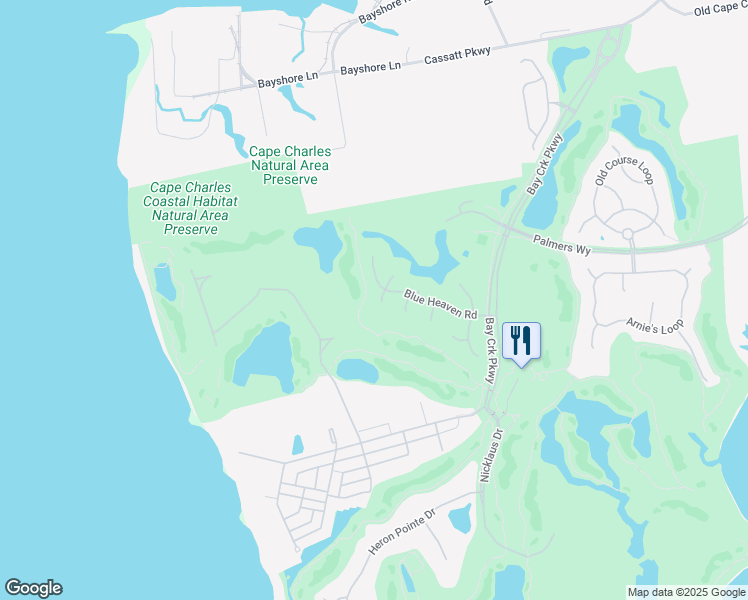 map of restaurants, bars, coffee shops, grocery stores, and more near 4 Inkberry Court in Cape Charles