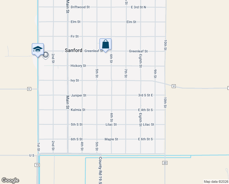 map of restaurants, bars, coffee shops, grocery stores, and more near 615 Juniper Street in Sanford